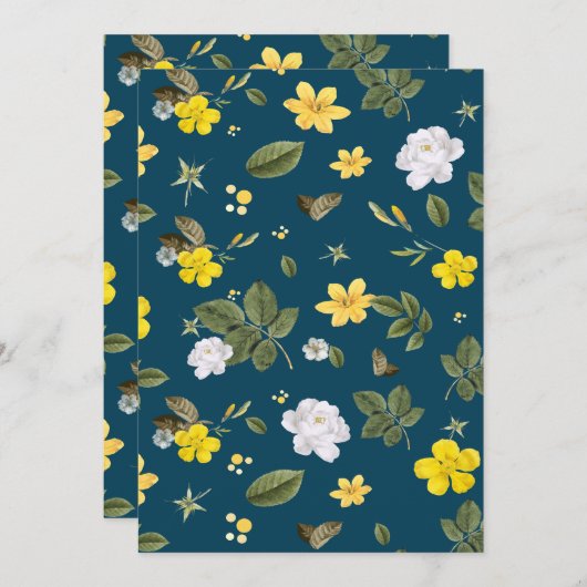 Carte De Remerciements Fleurs jaunes et roses blanches (Devant / Derrière)