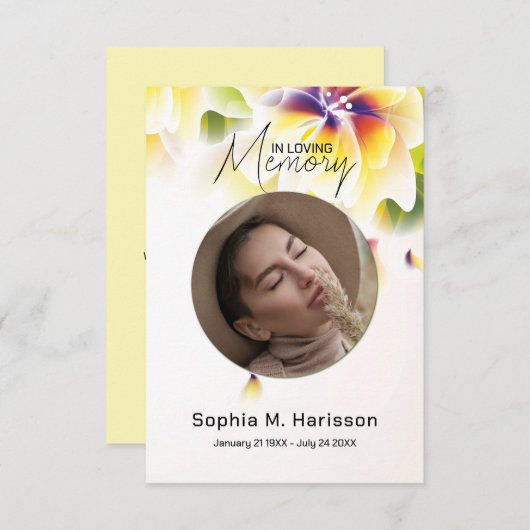 Carte De Remerciements Fleurs Jaunes Personnalisé Photo Funérailles (Devant / Derrière)