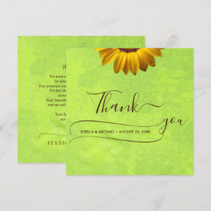Carte De Remerciements Fleurs jaunes sur Mariage vert Abstrait