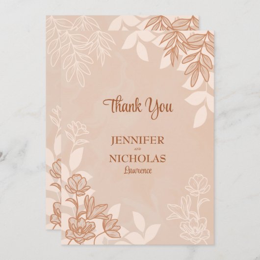 Carte De Remerciements Fleurs modernes et ornements Feuille pour Mariage (Devant / Derrière)