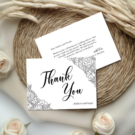 Carte De Remerciements Fleurs noir et blanc