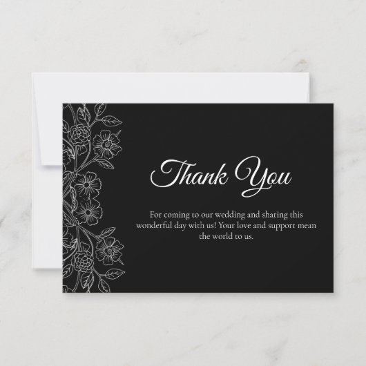 Carte De Remerciements Fleurs noir et blanc (Devant)