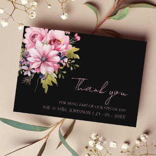 Carte De Remerciements Fleurs Noir Rose Fleurs Sombre Esthétique Mariage