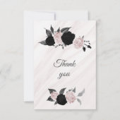 Carte De Remerciements fleurs noires et roses marbre botanique (Devant)