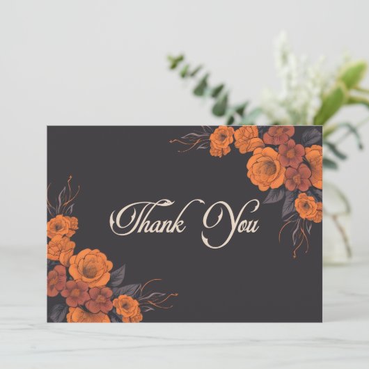 Carte De Remerciements Fleurs orange Élégant Mariage traditionnel (Debout devant)