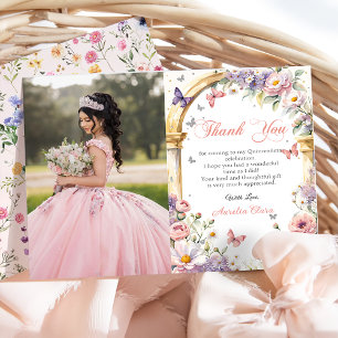 Carte De Remerciements Fleurs Papillons Lilac Quinceañera Photo