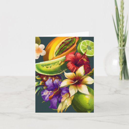 Carte De Remerciements Fleurs Plantes De Fruits Tropicales Peignant Des S (Devant)