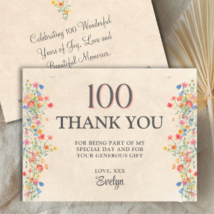 Carte De Remerciements Fleurs pour 100e anniversaire – Élégante fleur sau