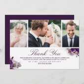 Carte De Remerciements Fleurs pourpres d'aubergine Mariage 3 Photos (Devant / Derrière)