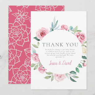 Carte De Remerciements Fleurs printanières Baby shower fille Cercle rose