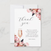 Carte De Remerciements Fleurs & Prosecco Fête de Mariage Florale (Devant)