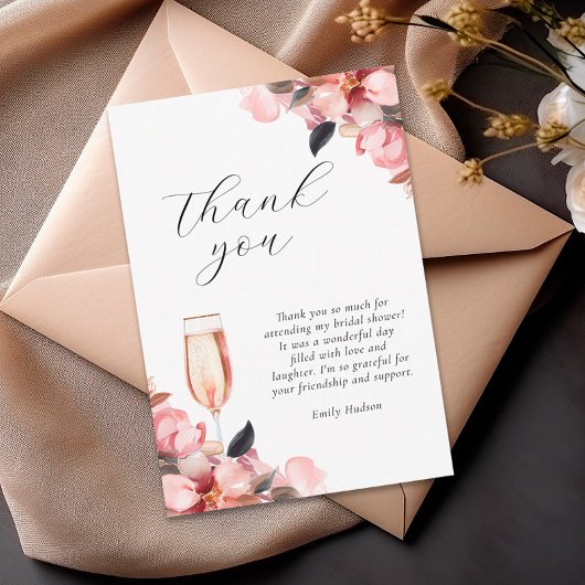 Carte De Remerciements Fleurs & Prosecco Fête de Mariage Florale
