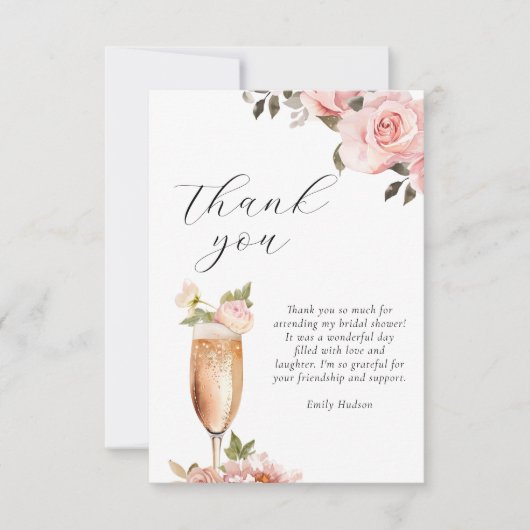 Carte De Remerciements Fleurs & Prosecco Floral Fête de Mariage (Devant)