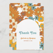 Carte De Remerciements Fleurs rétro colorées 60's 70's Mariage (Devant / Derrière)