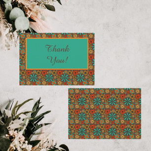Carte De Remerciements Fleurs Rétro Marron Turquoise Rouge florale groovy