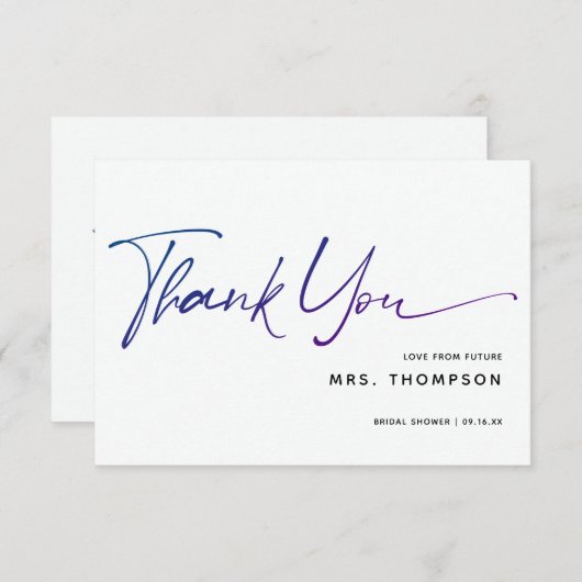 Carte De Remerciements Fleurs romantiques Fête des mariées de script mode (Devant / Derrière)