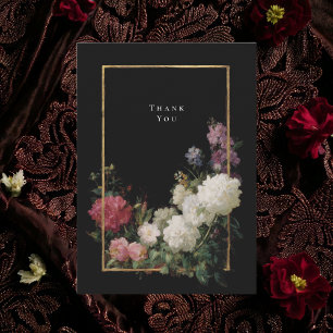 Carte De Remerciements Fleurs Romantiques Sombres Faux Or Noir