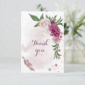 Carte De Remerciements fleurs rose mauve verdure (Debout devant)