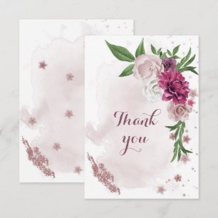 Carte De Remerciements fleurs rose mauve verdure 