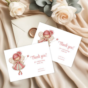 Carte De Remerciements Fleurs Rose Pâle de Fée Fantaisiste 7ème Anniversa