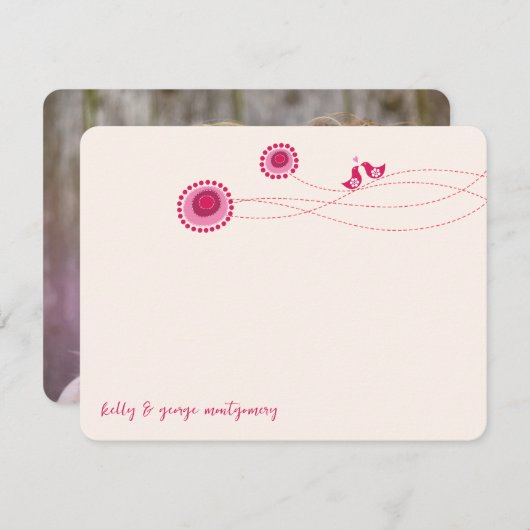 Carte De Remerciements Fleurs rose pointillées et mignonette Bissing Mari (Devant / Derrière)