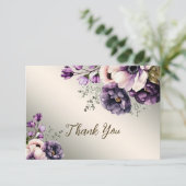 Carte De Remerciements Fleurs rose violet de fête Golden Elegant (Debout devant)