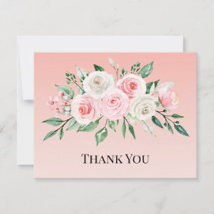 Carte De Remerciements Fleurs roses aquarelle