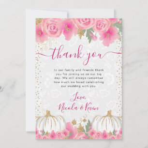 Carte De Remerciements Fleurs Roses Aquarelle Automne Citrouille Mariage