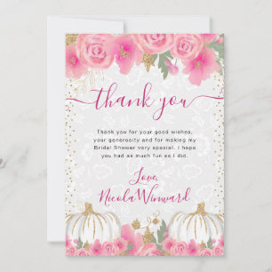 Carte De Remerciements Fleurs roses aquarelles Fête de mariage automnale