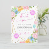 Carte De Remerciements Fleurs roses bleues jaunes Cadre doré Sweet 16 (Debout devant)