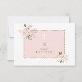 Carte De Remerciements Fleurs Roses Blush Gold Frame Cross Baptême (Dos)