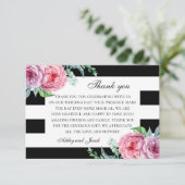 Carte De Remerciements Fleurs roses Boho. Mariage à fleurs noir et blanc (Debout devant)