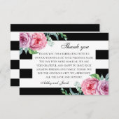 Carte De Remerciements Fleurs roses Boho. Mariage à fleurs noir et blanc (Devant / Derrière)