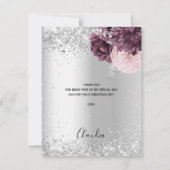 Carte De Remerciements Fleurs roses bordeaux argentées (Dos)