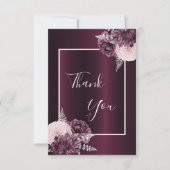 Carte De Remerciements Fleurs roses burgundy élégantes glamour (Devant)