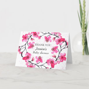 Carte De Remerciements Fleurs roses cerise Fleur rose Fille Baby shower