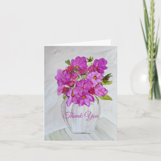 Carte De Remerciements Fleurs roses dans un vase