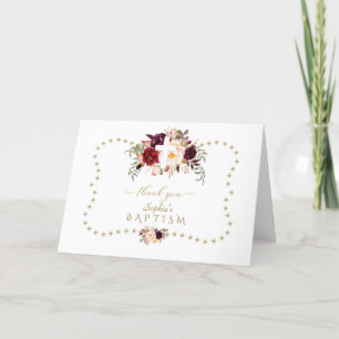 Carte De Remerciements Fleurs roses de Bourgogne Parties scintillant d'or