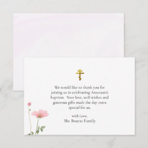 Carte De Remerciements Fleurs roses délicates Baptême chrétien orthodoxe