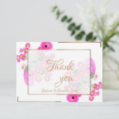 Carte De Remerciements Fleurs roses/Doré (Debout devant)