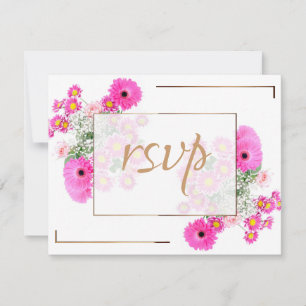 Carte De Remerciements Fleurs roses/Doré