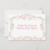 Carte De Remerciements Fleurs roses élégantes verdure (Devant)