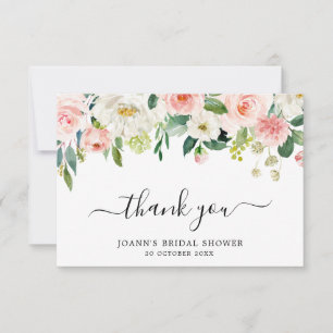 Carte De Remerciements Fleurs roses en rose tendre pour une garden-party