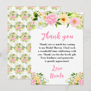 Carte De Remerciements Fleurs roses et jaunes de mariage estival