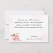 Carte De Remerciements Fleurs roses et Mariage vert (Dos)