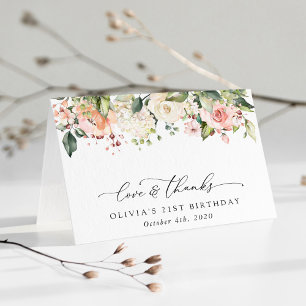 Carte De Remerciements Fleurs roses, Fleurs blanches, Boho, Anniversaire