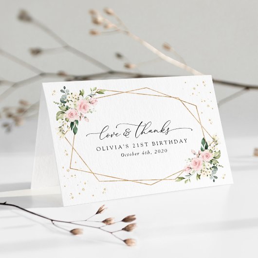 Carte De Remerciements Fleurs roses, Fleurs blanches, Verdure, Anniversai