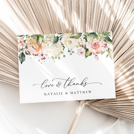 Carte De Remerciements Fleurs roses, Fleurs blanches, Verdure, Mariage