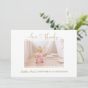 Carte De Remerciements Fleurs roses Fleurs Fille Photo 1er Anniversaire B