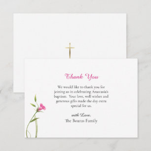 Carte De Remerciements Fleurs roses gracieuses Baptême chrétien orthodoxe